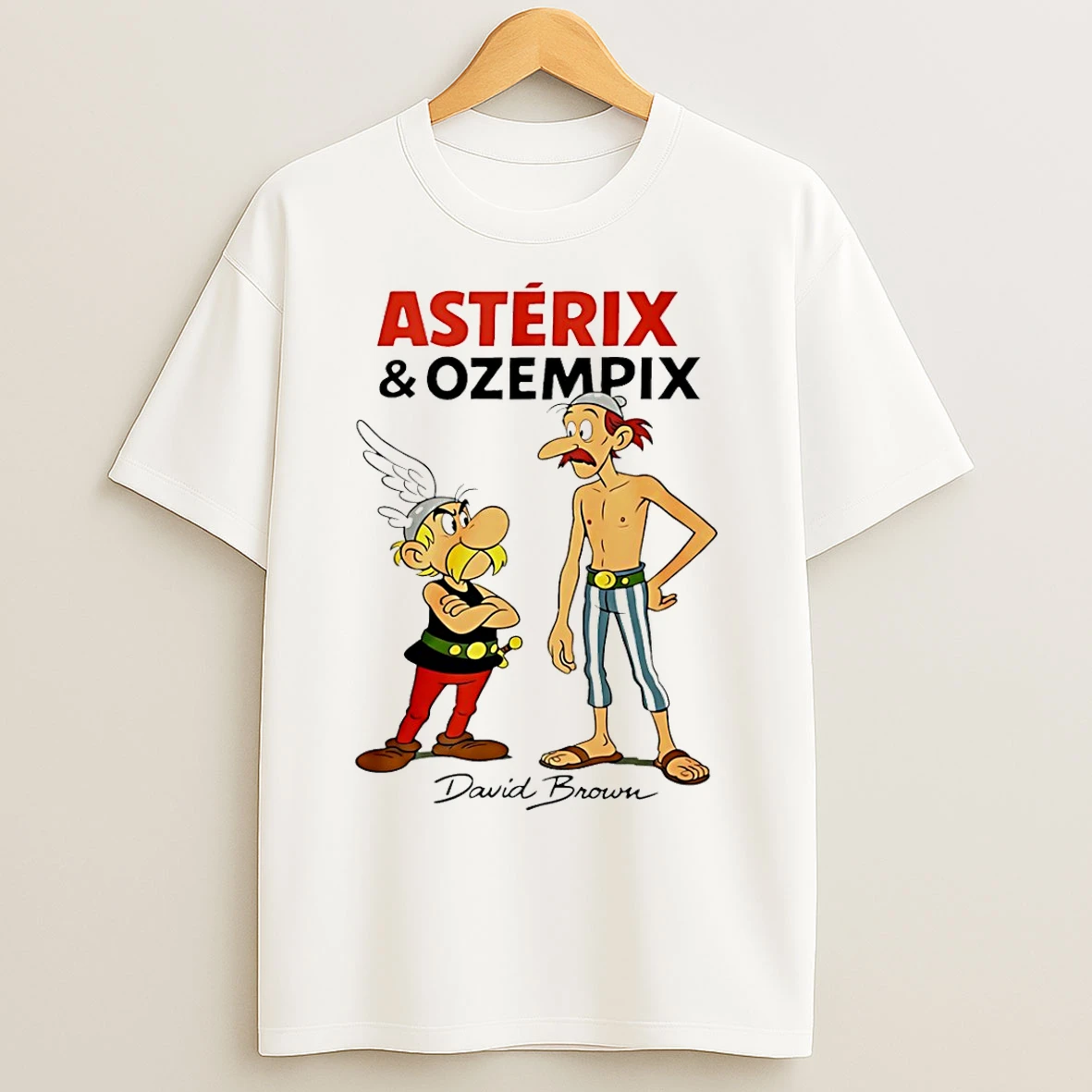 Classic David Brown Asterix And Ozempic Cartoon T Shirts