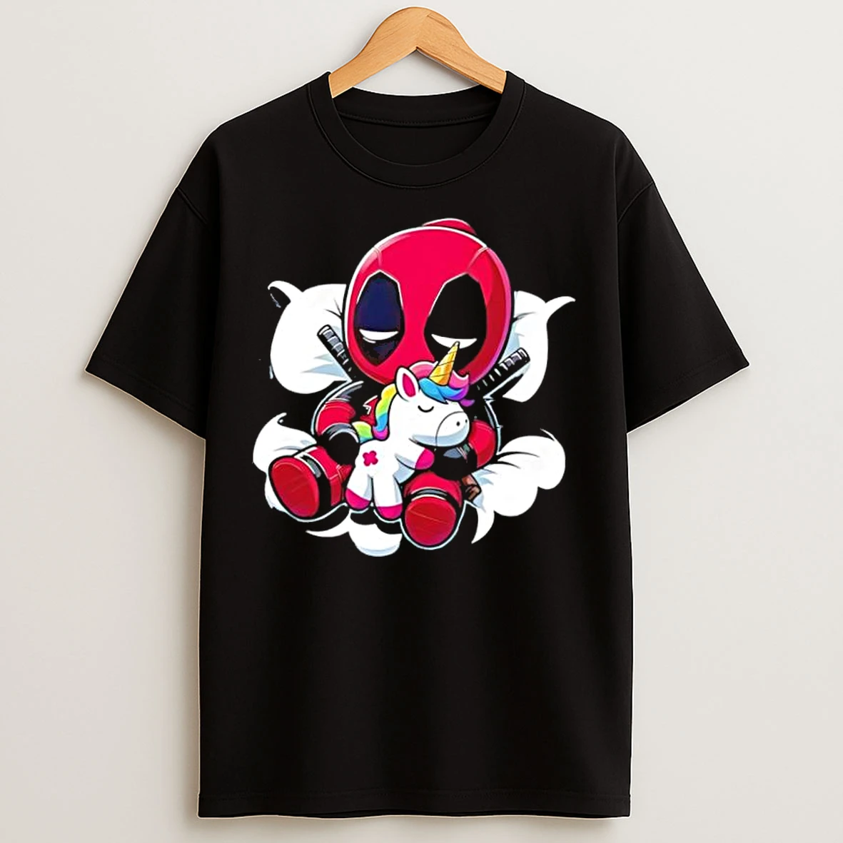 Classic Deadpool Hug The Unicorn Cartoon T Shirts
