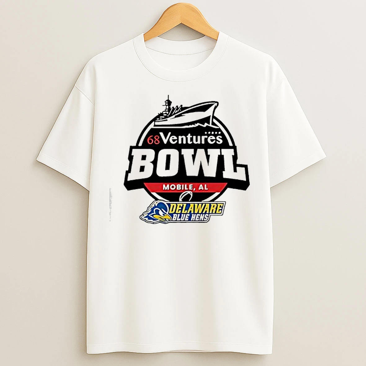 Classic Delaware Blue Hens 68 Ventures Bowl Mobile Al Logo T Shirts