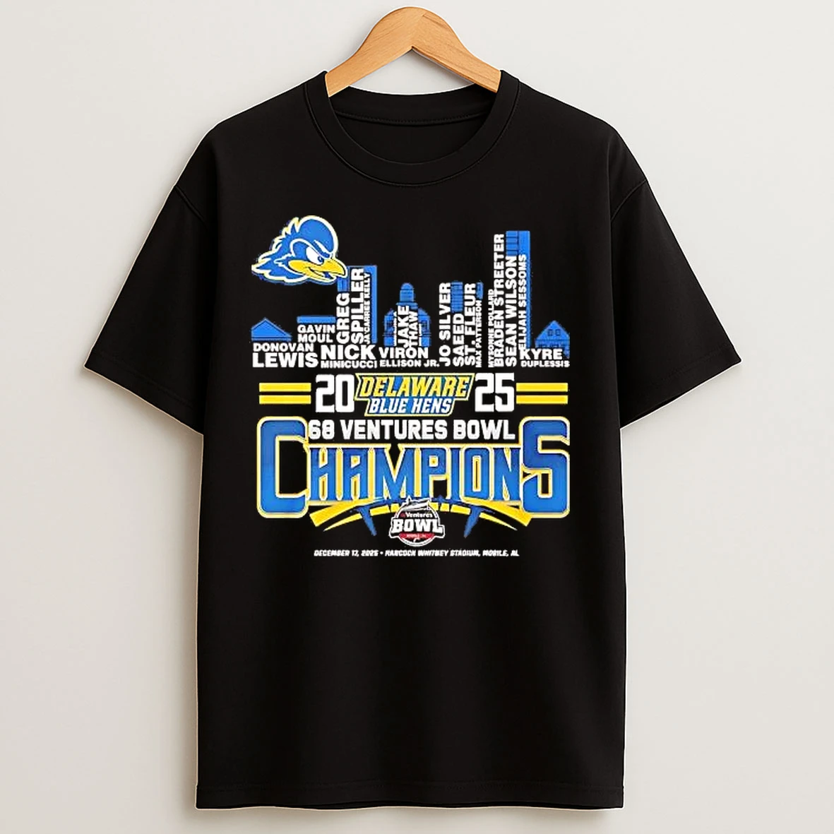 Classic Delaware Fightin Blue Hens 2025 68 Ventures Bowl Champions T Shirts