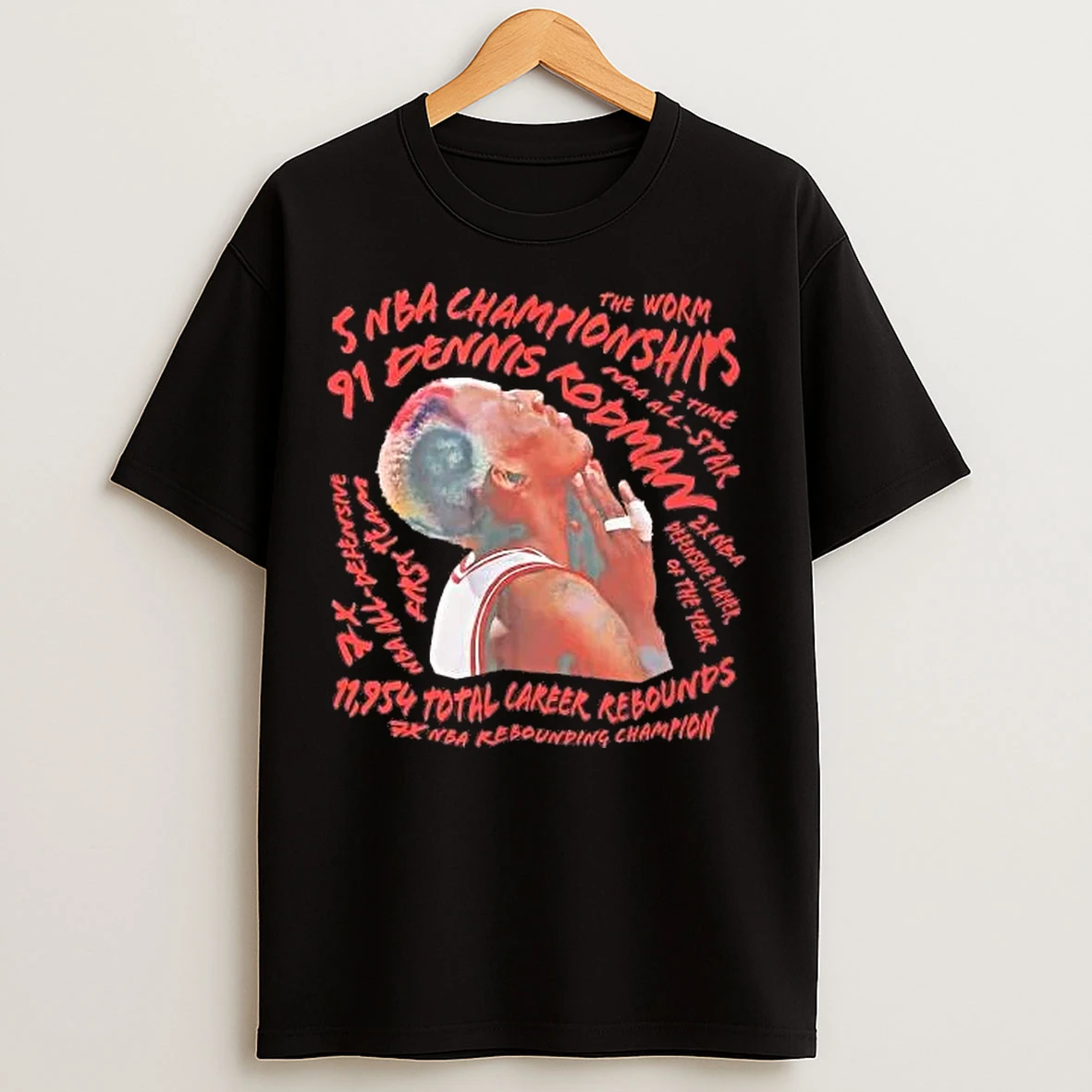 Classic Dennis Rodman 5 Nba Championships The Worm Chicago Bulls T Shirts