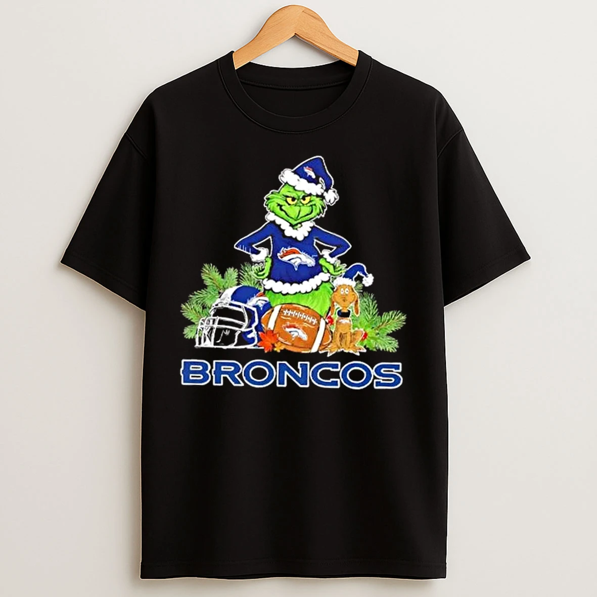 Classic Denver Broncos Football X Grinch Merry Christmas Graphic T Shirts