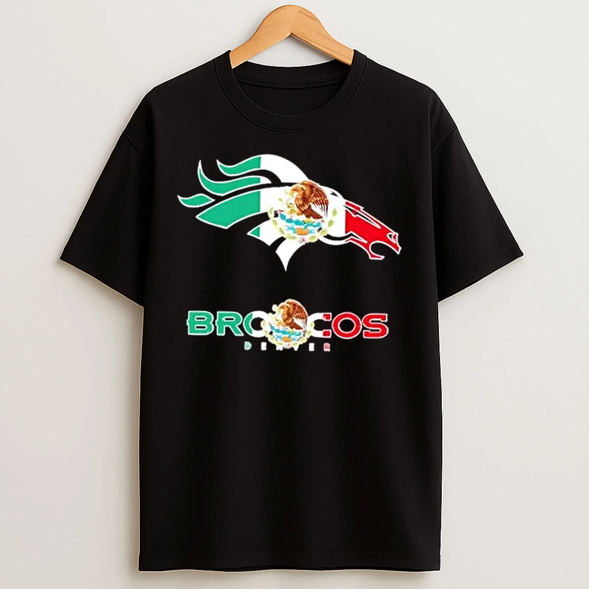 Classic Denver Broncos Football X Mexican Flag Logo T Shirts
