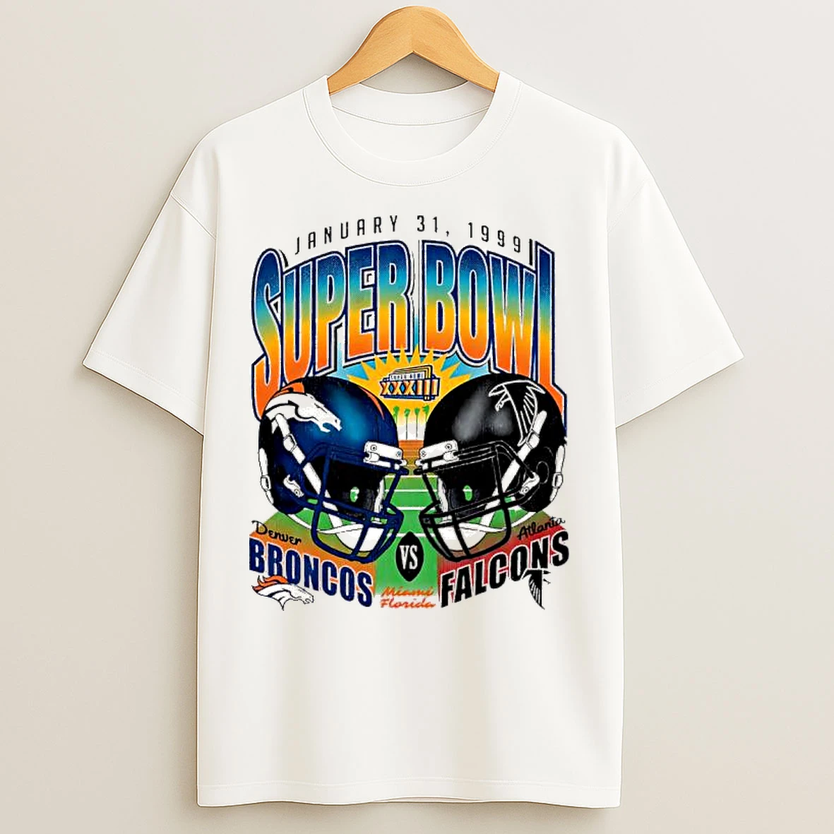 Classic Denver Broncos X Atlanta Falcons Super Bowl 1999 T Shirts