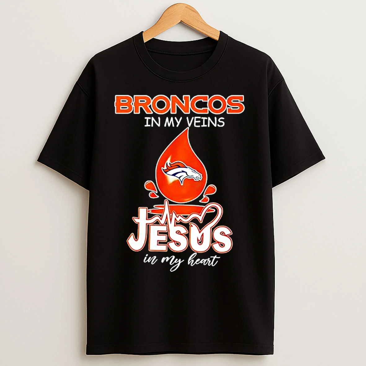 Classic Denver Broncos In My Veins Jesus In My Heart Symbol T Shirts
