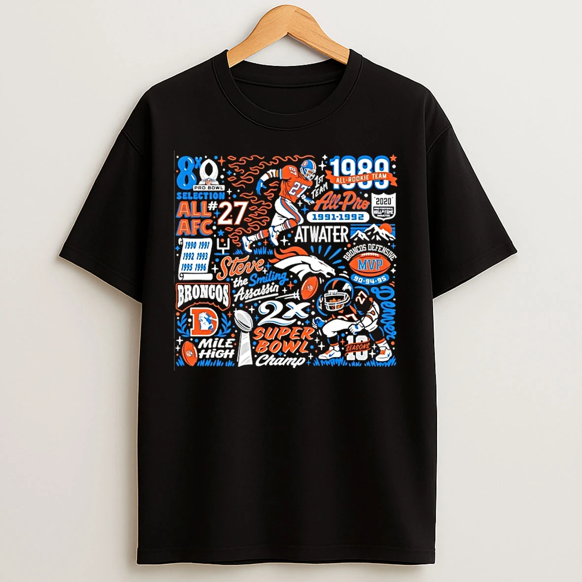 Classic Denver Broncos Legend And Pro Football Hall Of Famer Steve Atwater The Smiling Assassins T Shirts