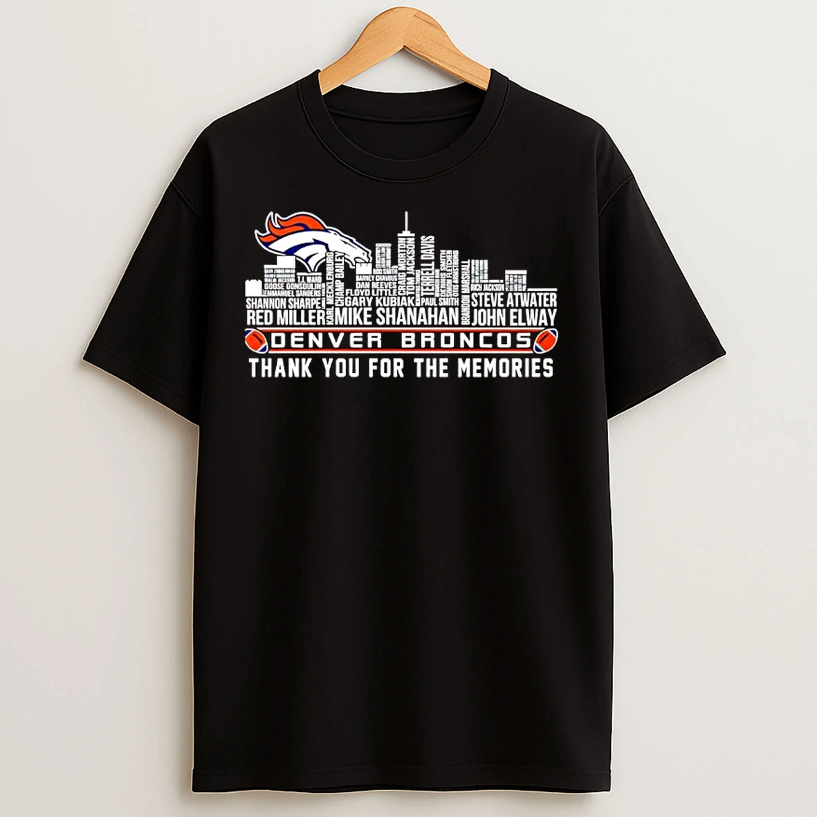 Classic Denver Broncos Skyline Of Player Names T Shirts