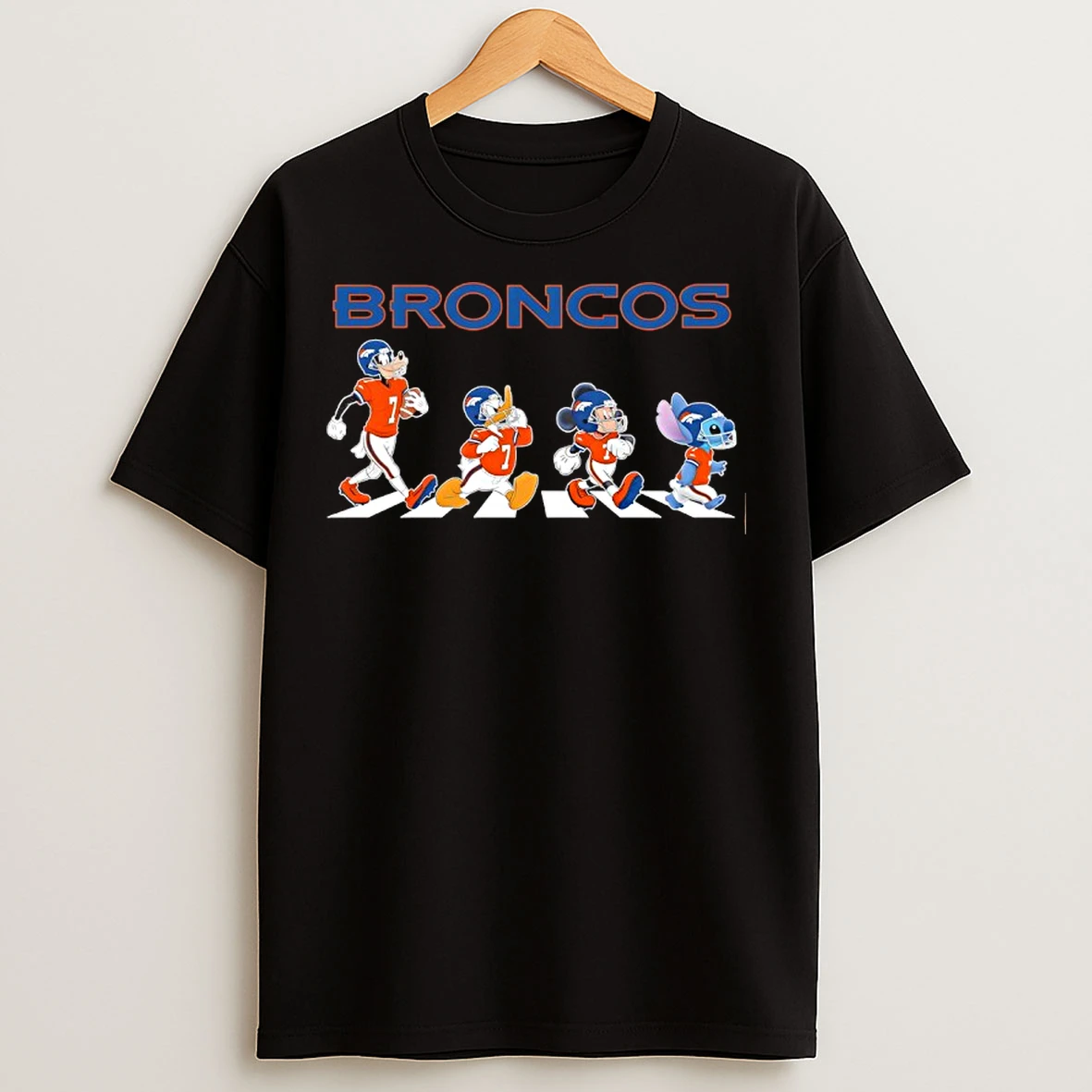 Classic Denver Broncos X Goofy X Donald Duck X Mickey Mouse X Stitch Abbey Road T Shirts
