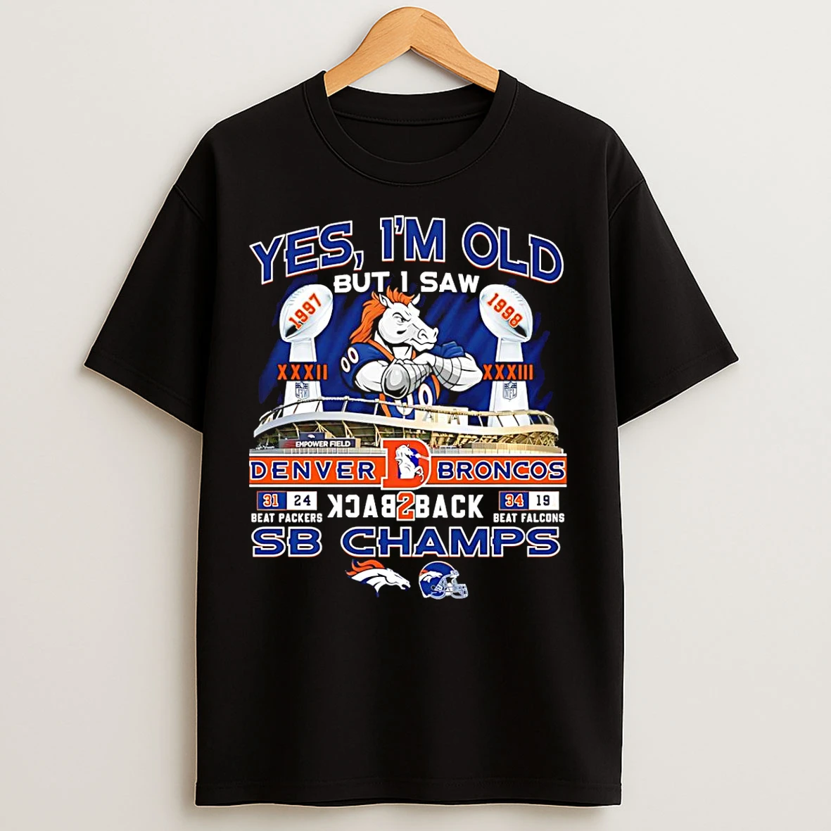 Classic Denver Broncos Yes Im Old But I Saw Back 2 Back 1997 1998 Super Bowl Champions T Shirts