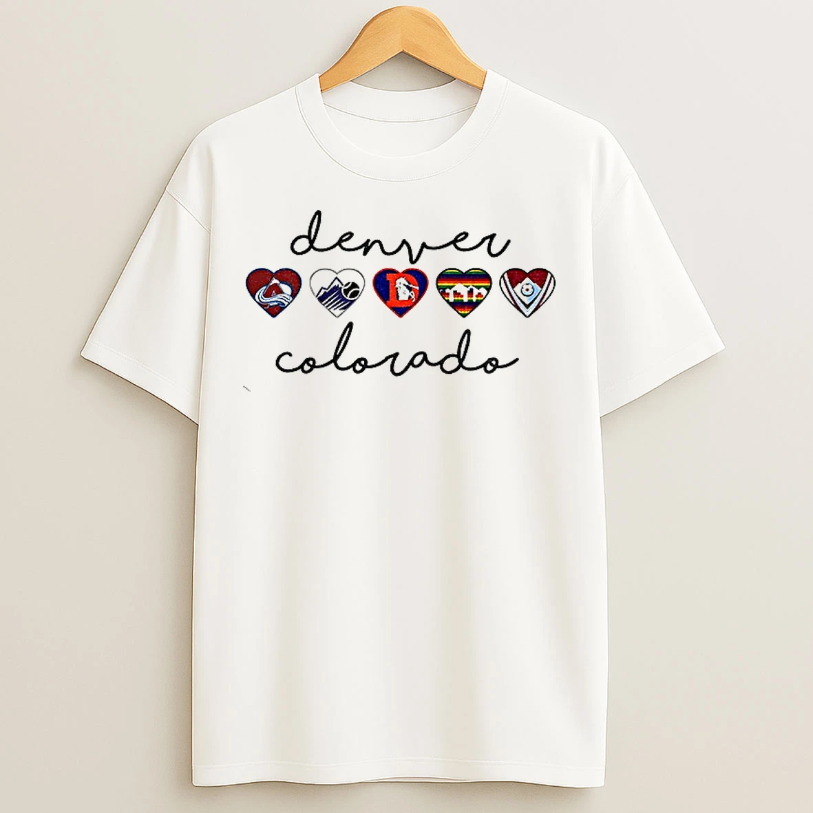 Classic Denver Colorado Hearts Sports Teams Avalanche Broncos Rockies Rapids Nuggets T Shirts