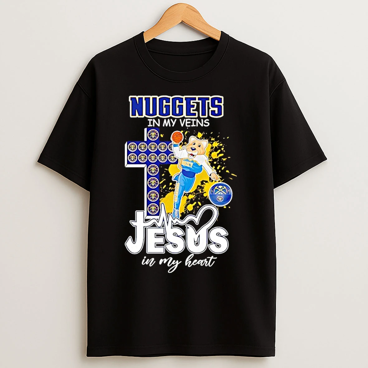 Classic Denver Nuggets In My Veins Jesus In My Heart Mascot T Shirts