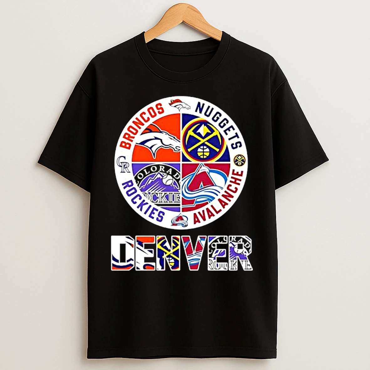 Classic Denver Teams Based Broncos X Nuggets X Rockies X Avalanche Major T Shirts