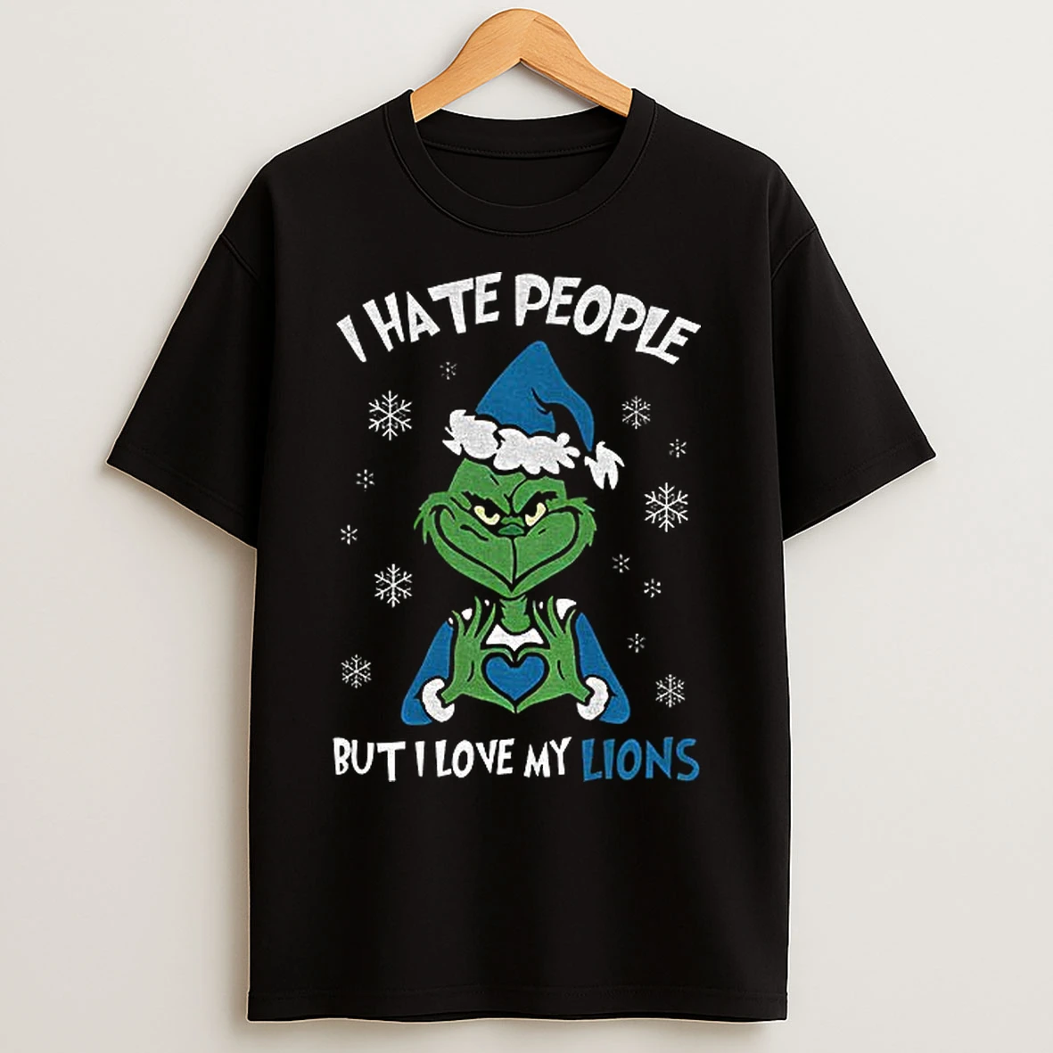 Classic Detroit Lions Christmas Grinch I Hate People But I Love My Lions T Shirts