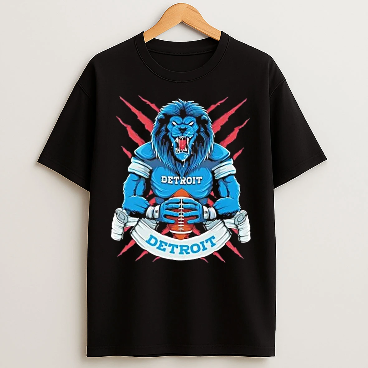 Classic Detroit Lions Football Mascot Hug The Ball T Shirts