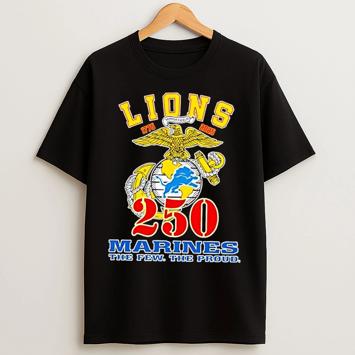 Classic Detroit Lions X U S M C 250th Birthday Celebration T Shirts