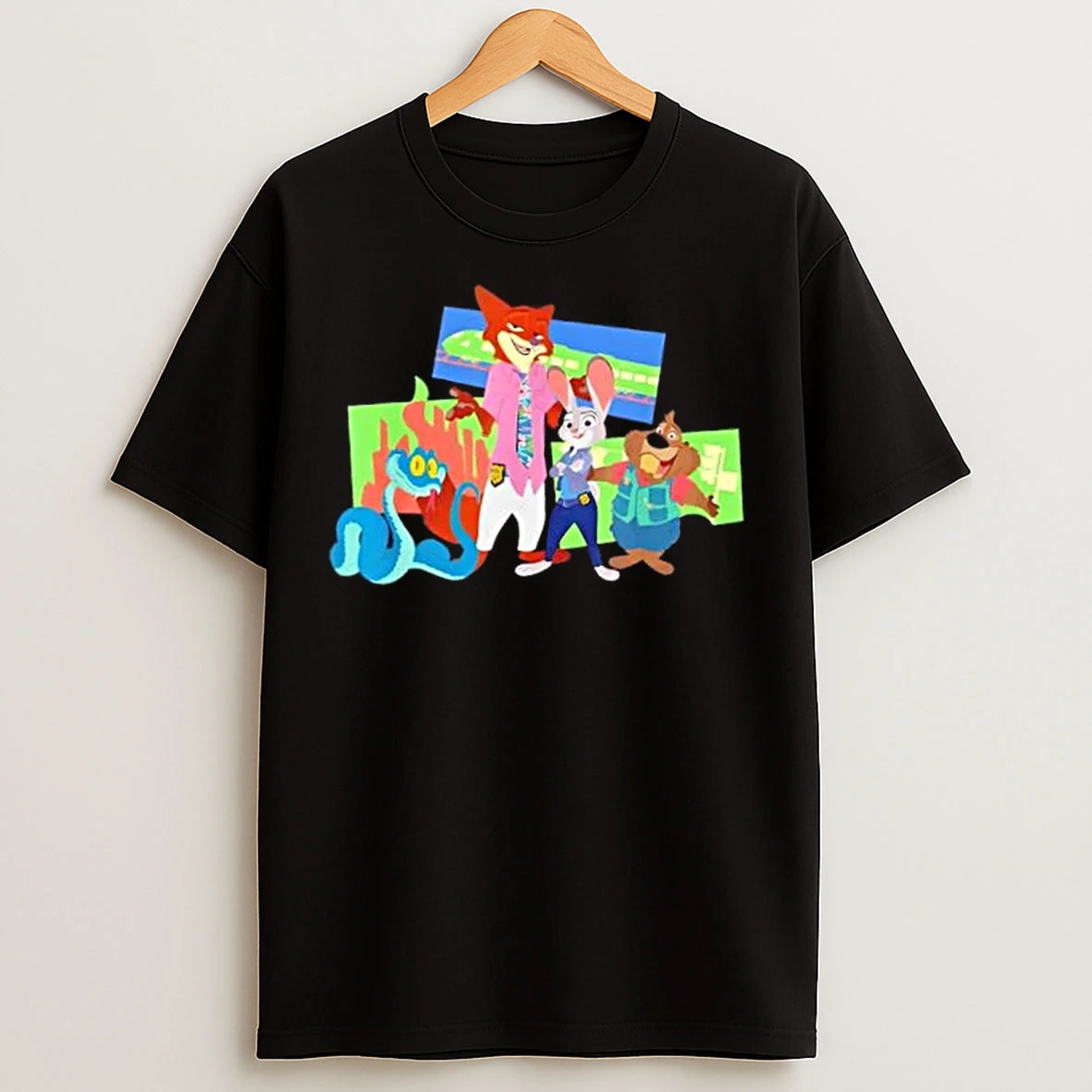 Classic Disney Zootopia Nick Wilde Judy Hopps Beaver Snake Cast T Shirts