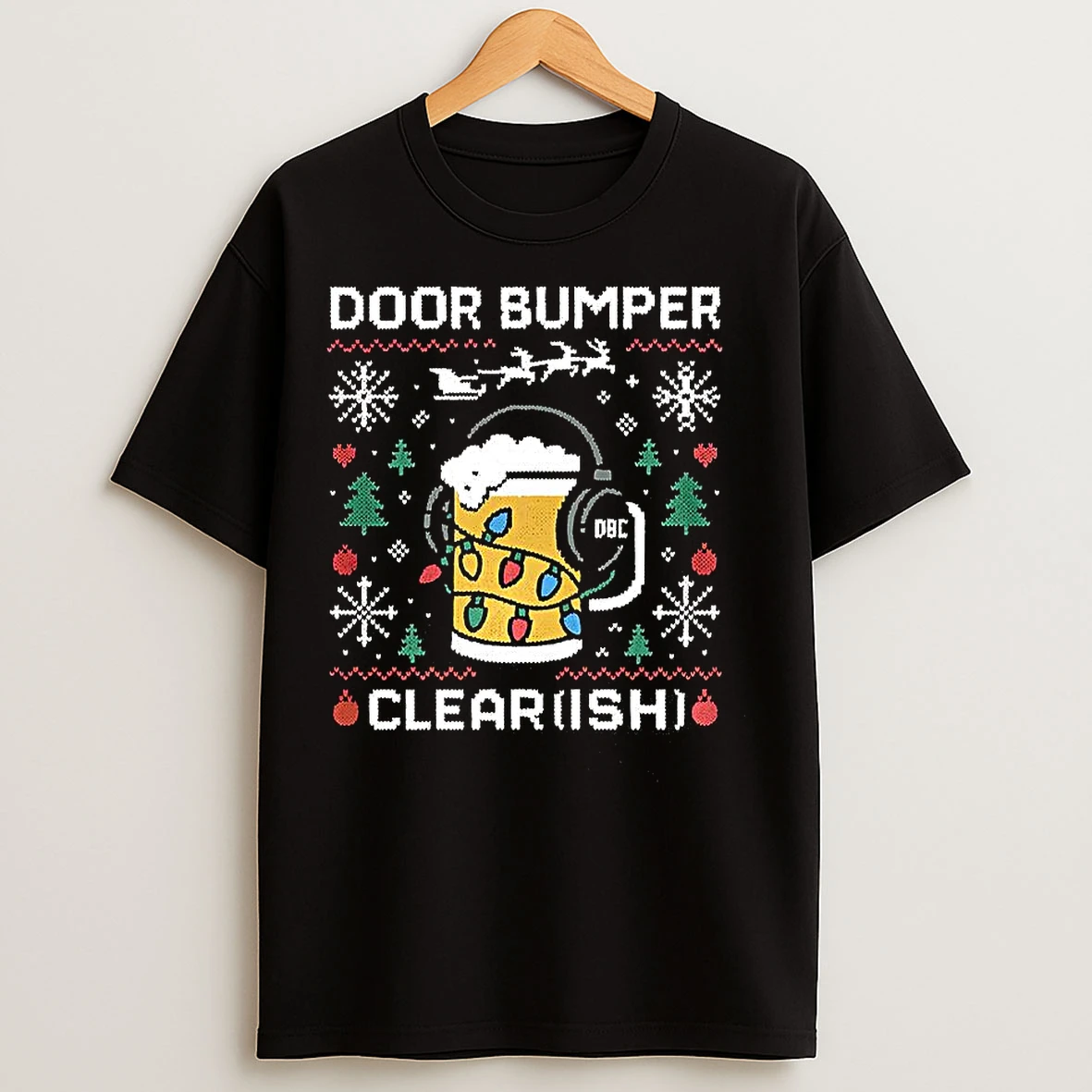Classic Door Bumper Clear Ish Beer With Headphones And Christmas Lights T Shirts
