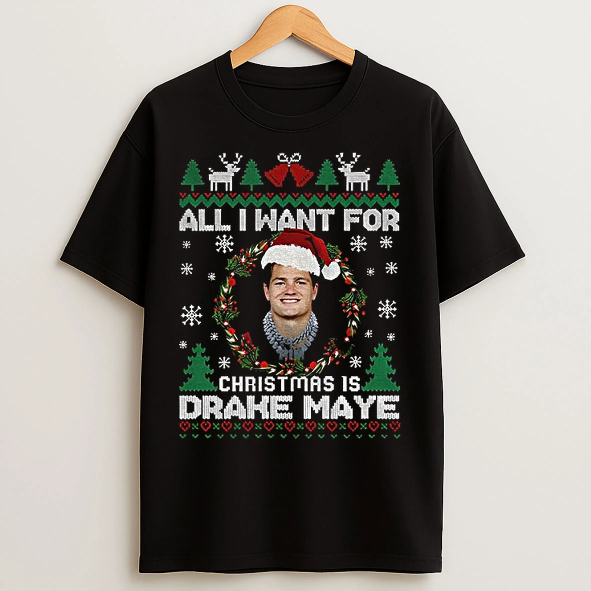 Classic Drake Maye Santa Hat New England Patriots All I Want For Christmas Is Merry Xmas T Shirts