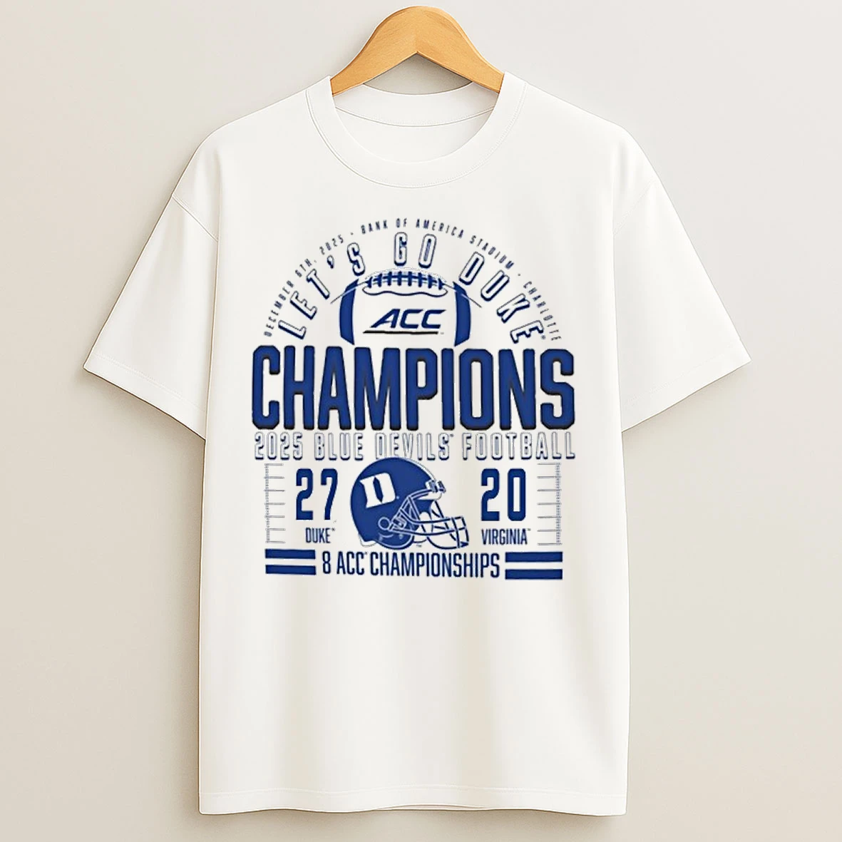Classic Duke Blue Devils 2025 Acc Football Champions 27 20 Score T Shirts