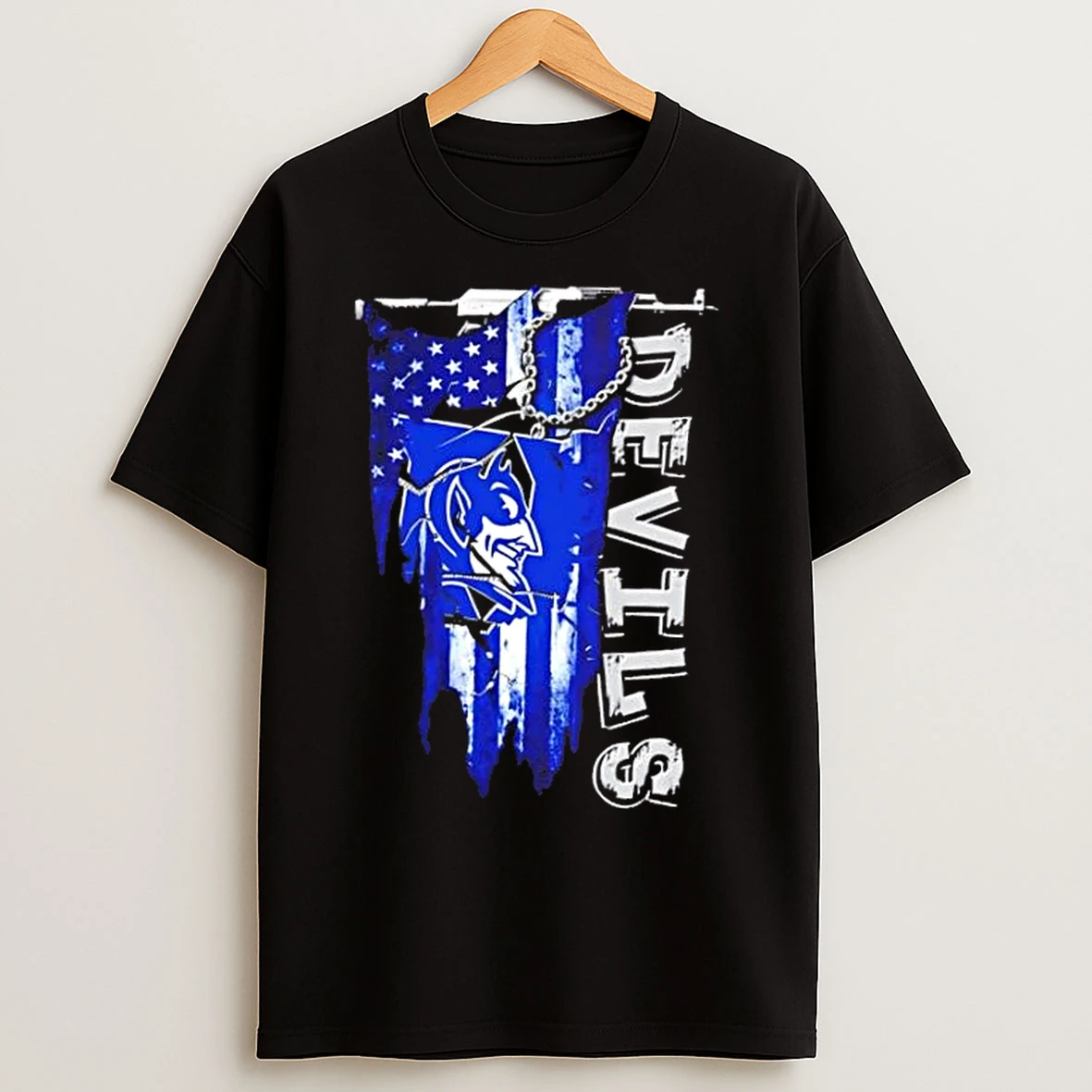Classic Duke Blue Devils Football Battle Shattered Usa Flag Rip Design T Shirts