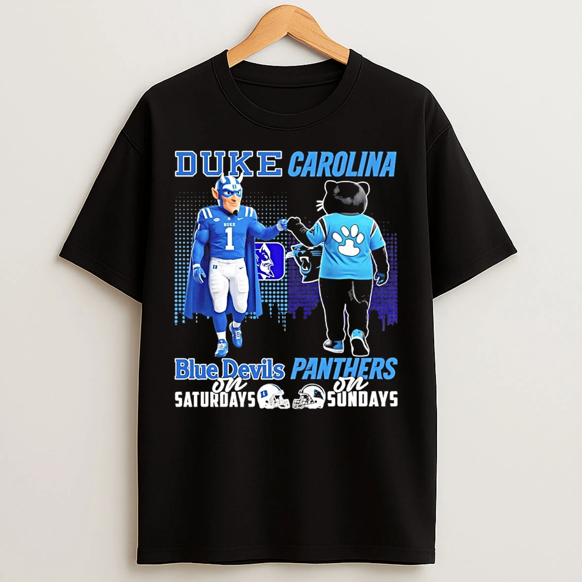 Classic Duke Blue Devils On Saturday And Carolina Panthers On Sundays Skyline Mascot T Shirts