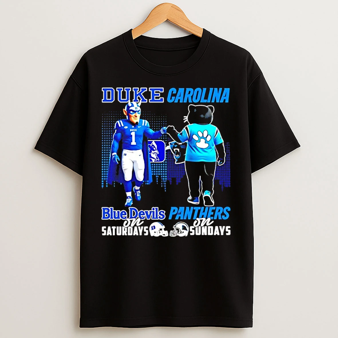 Classic Duke Blue Devils On Saturdays Vs Carolina Panthers On Sundays Mascot Skyline T Shirts