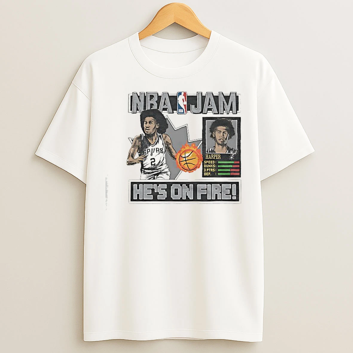 Classic Dylan Harper Nba Jam Hes On Fire San Antonio Spurs Basketball T Shirts