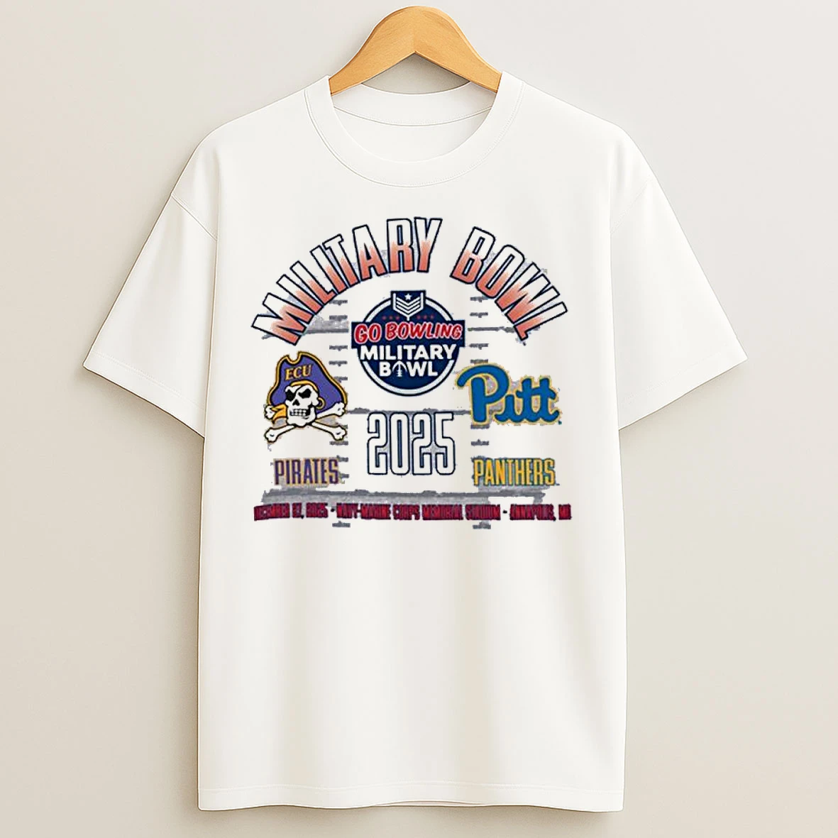 Classic Ecu Pirates Vs Pitt Panthers 2025 Military Bowl Matchup T Shirts