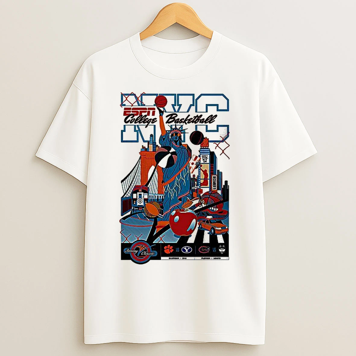 Classic Espn College Basketball Clemson Vs Byu And Florida Vs Uconn Jim V Classic T Shirts