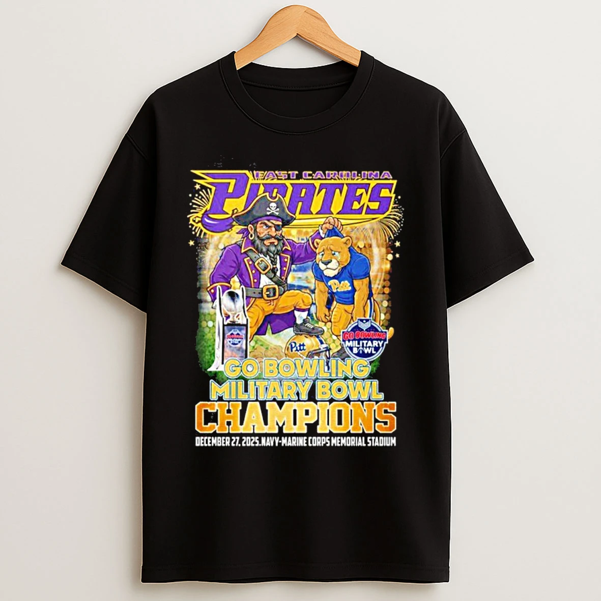Classic East Carolina Pirates 2025 Go Bowling Military Bowl Champions T Shirts