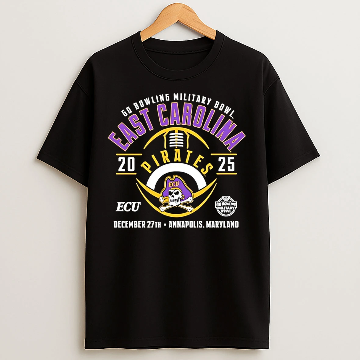 Classic East Carolina Pirates Go Bowling Military Bowl 2025 Annapolis Maryland T Shirts