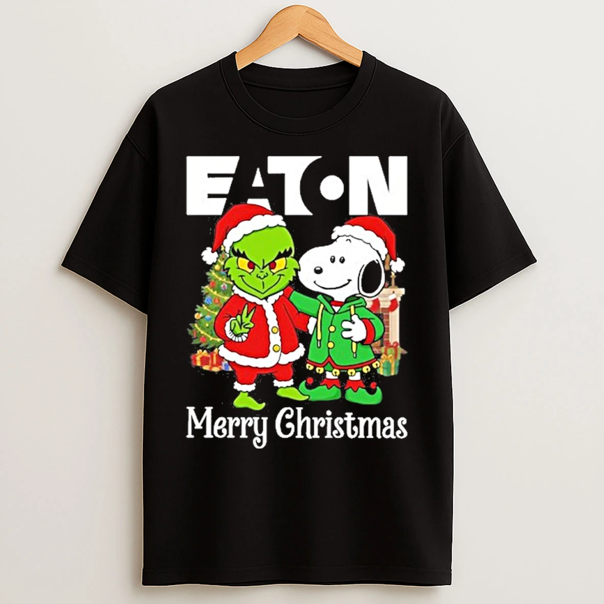 Classic Eaton Corporation Santa Grinch X Santa Snoopy Merry Christmas T Shirts