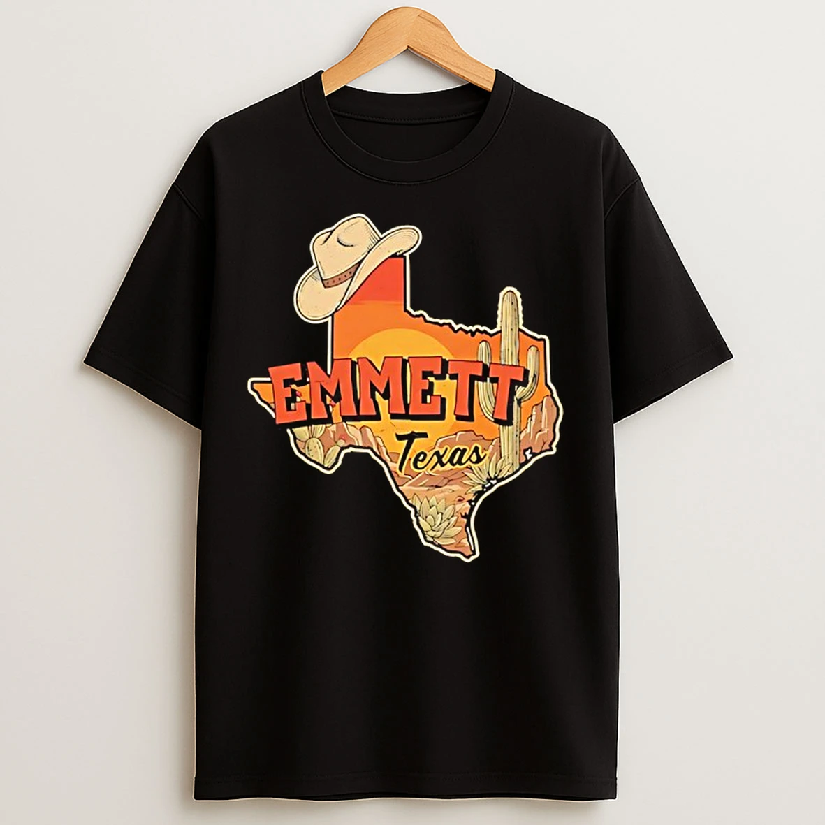 Classic Emmett Texas Cowboy Hat Desert Cactus Sunset Vintage T Shirts