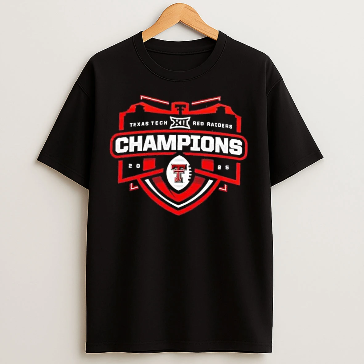 Classic Era Black Texas Tech Red Raiders 2025 Big 12 Football Champions Locker Room T Shirts