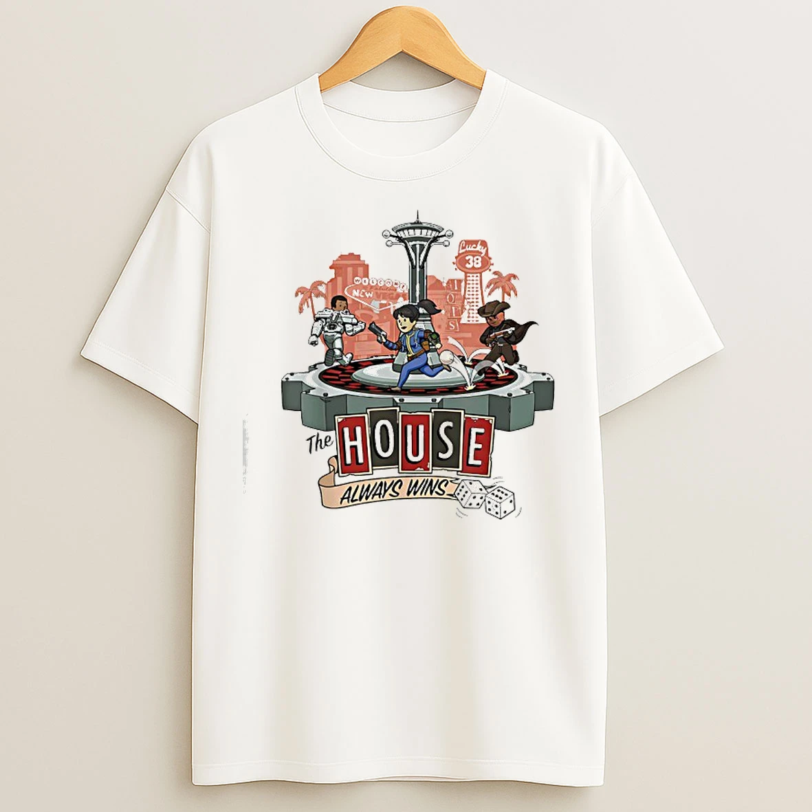 Classic Fallout New Vegas Lucky 38 The House Always Wins T Shirts