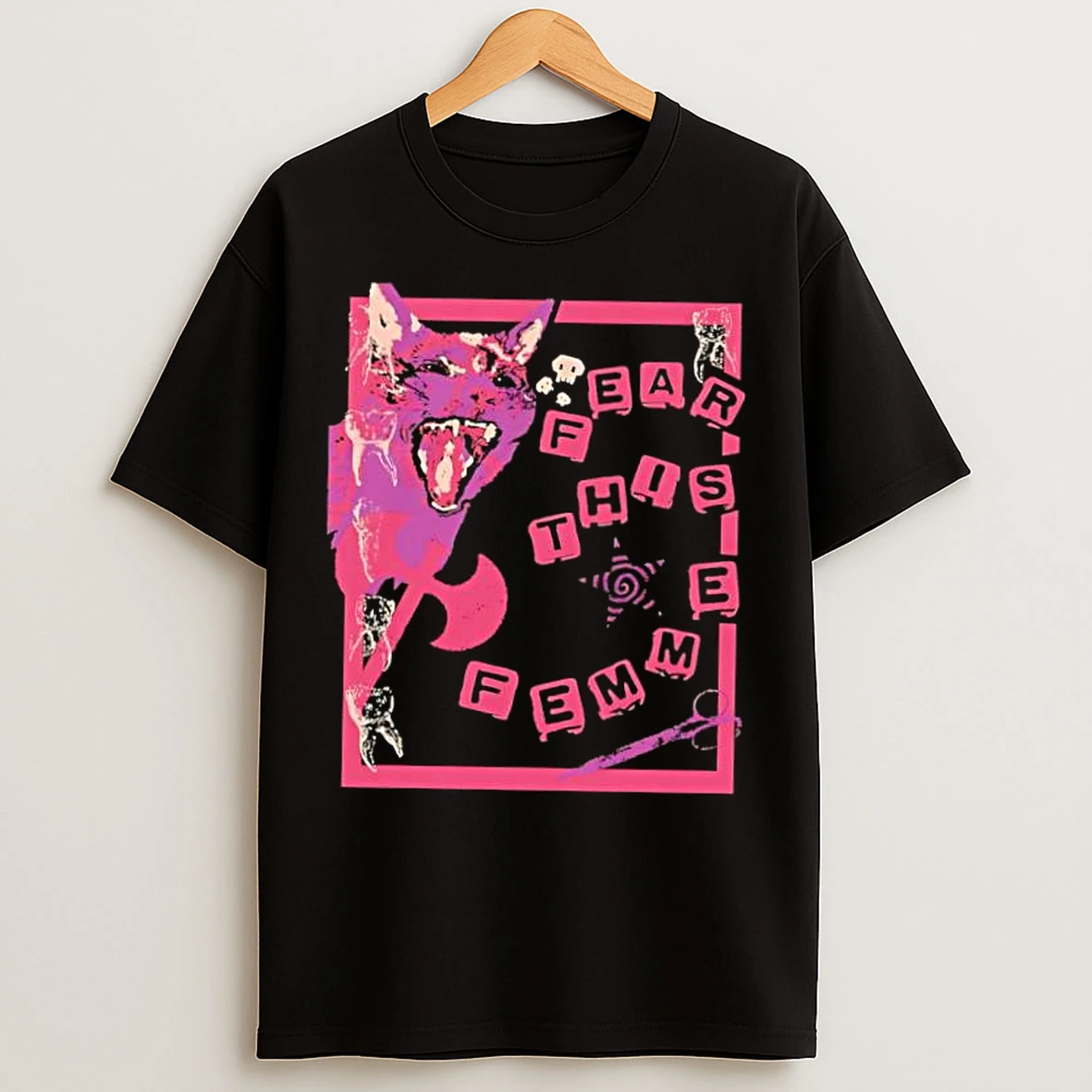 Classic Fear This Femme Dog Art Retro T Shirts