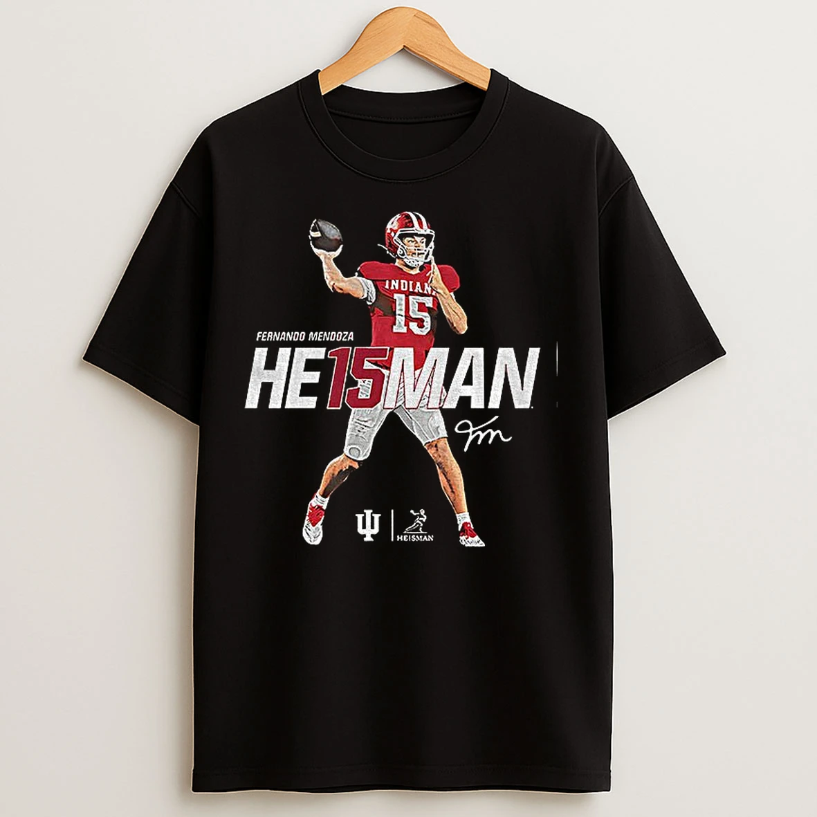Classic Fernando Mendoza Indiana Hoosiers 2025 Heisman Trophy Winner Stance Signature T Shirts