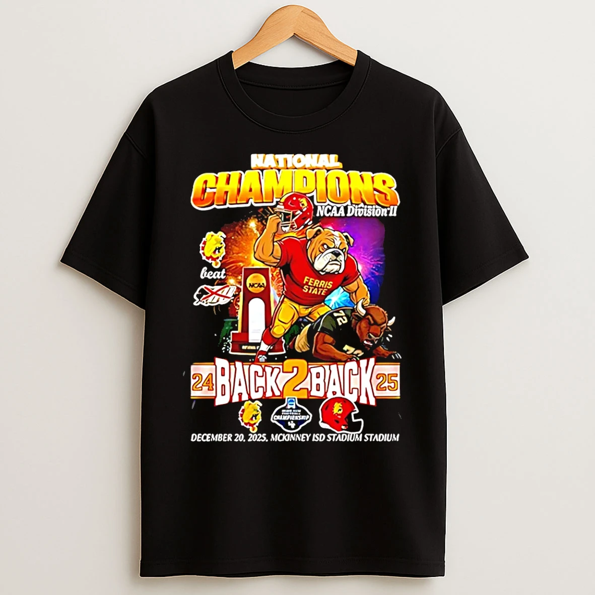 Classic Ferris State Back To Back 2025 National Champions Mascot T Shirts