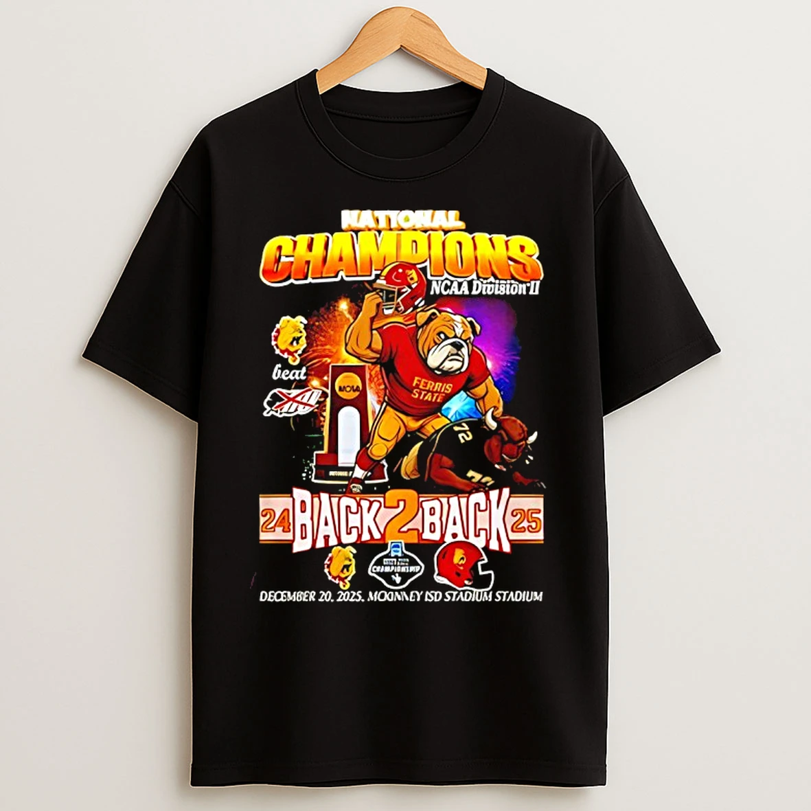 Classic Ferris State Back To Back National Champions 2025 Mascot T Shirts