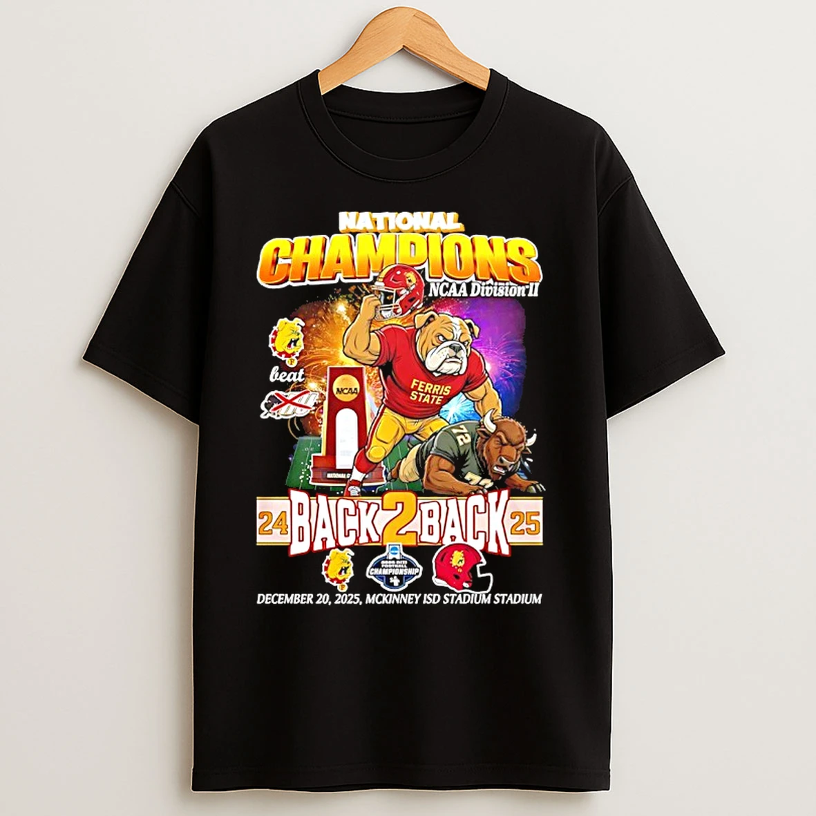 Classic Ferris State Bulldogs Back To Back 24 25 National Champions Mascot T Shirts