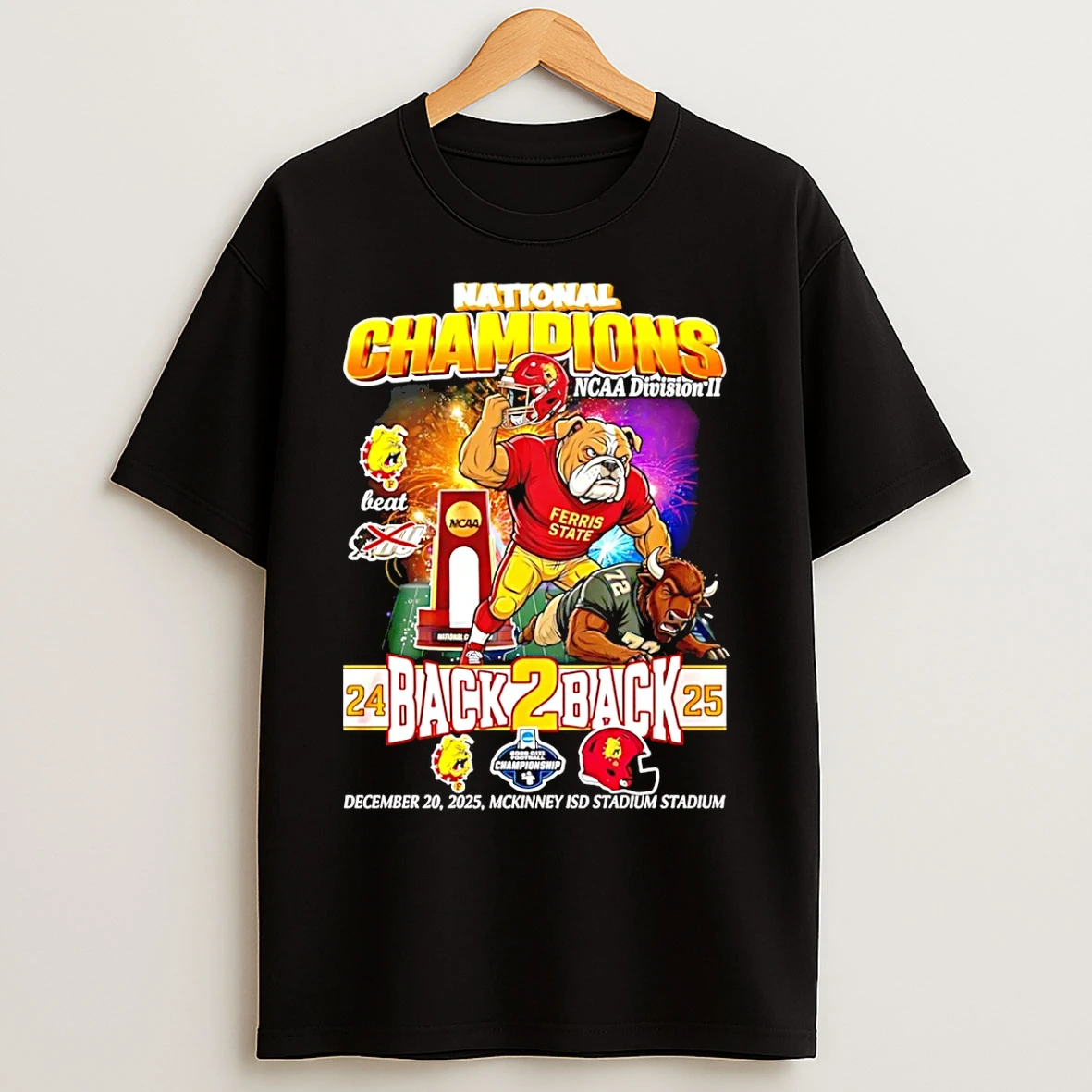 Classic Ferris State Bulldogs Back To Back 2025 National Champions Mascot T Shirts