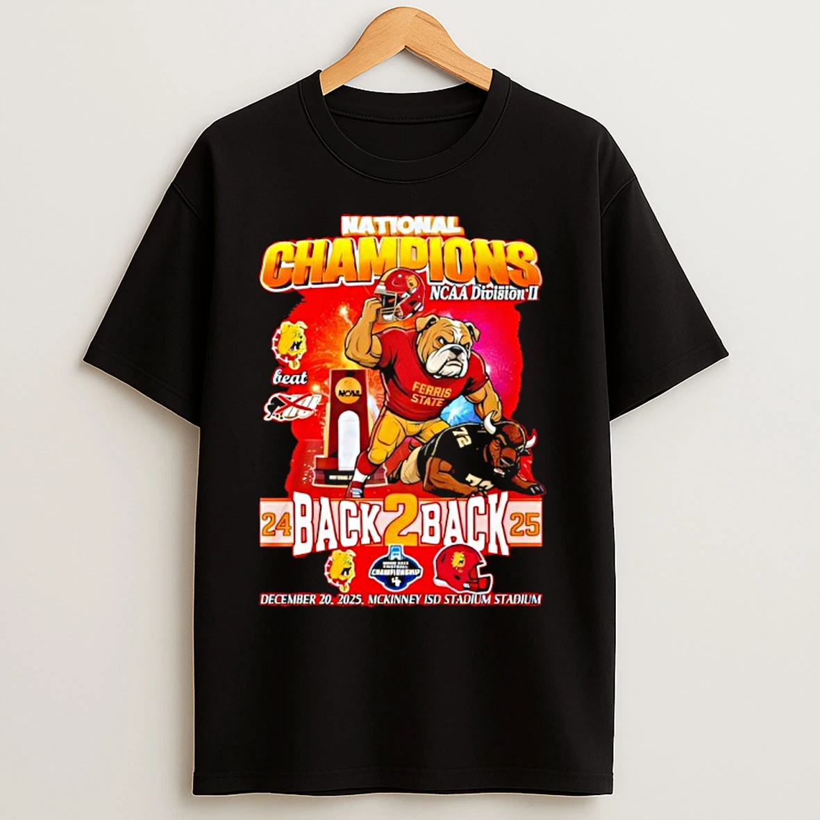 Classic Ferris State Bulldogs National Champions Ncaa Division Ii Back2back 2025 T Shirts