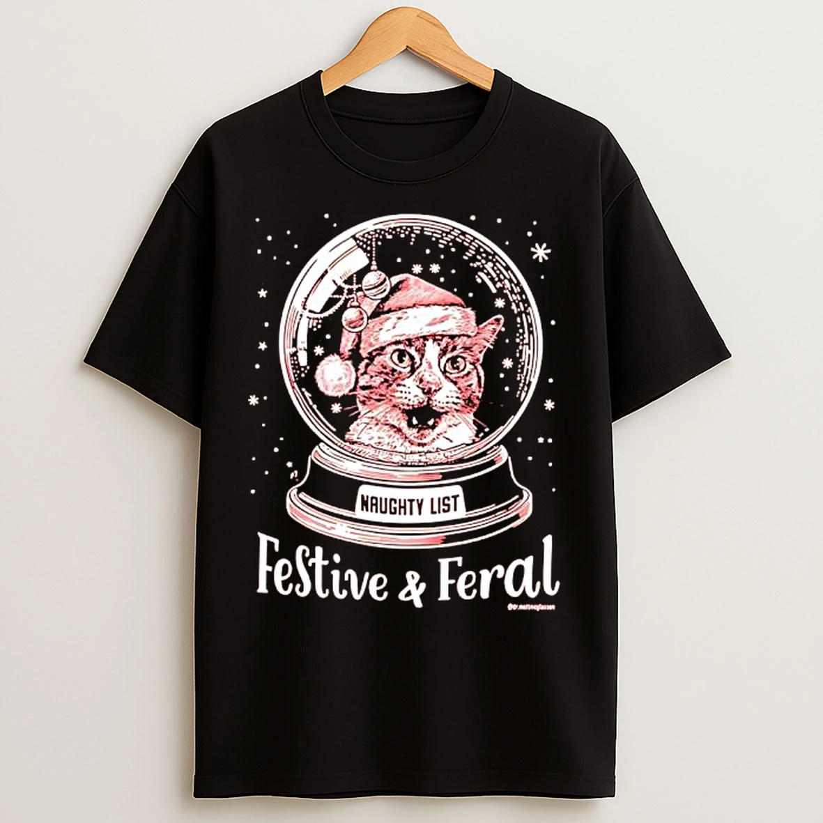 Classic Festive Feral Naughty List Cat Santa Grahic T Shirts