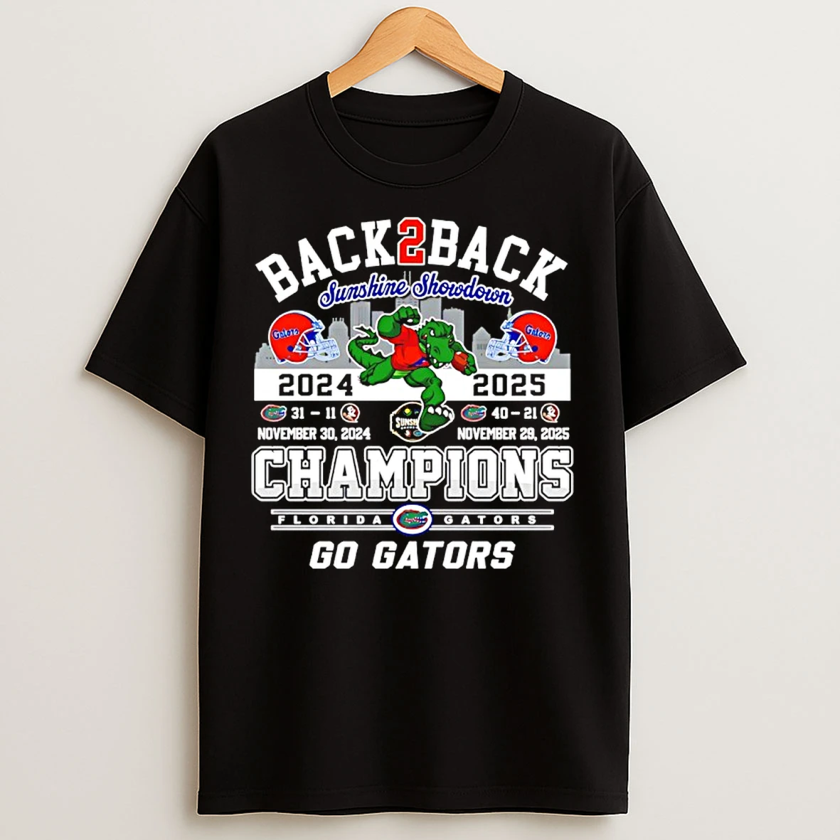 Classic Florida Gators 2025 Back To Back Sunshine Showdown Champions Go Gators T Shirts