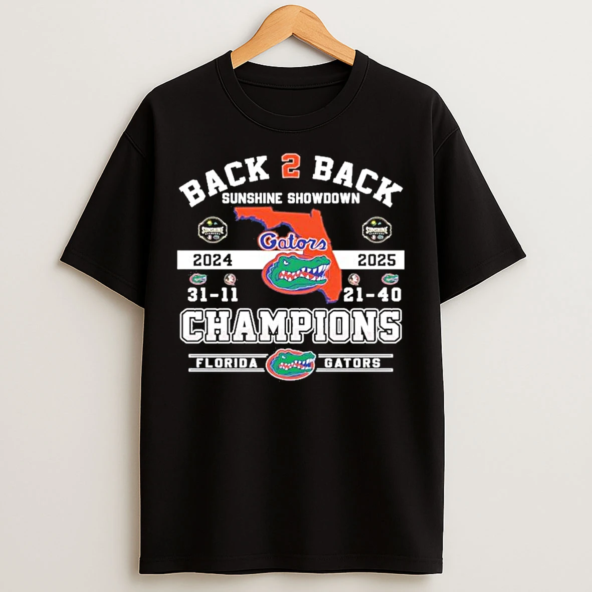 Classic Florida Gators Back 2 Back Sunshine Showdown Champions T Shirts