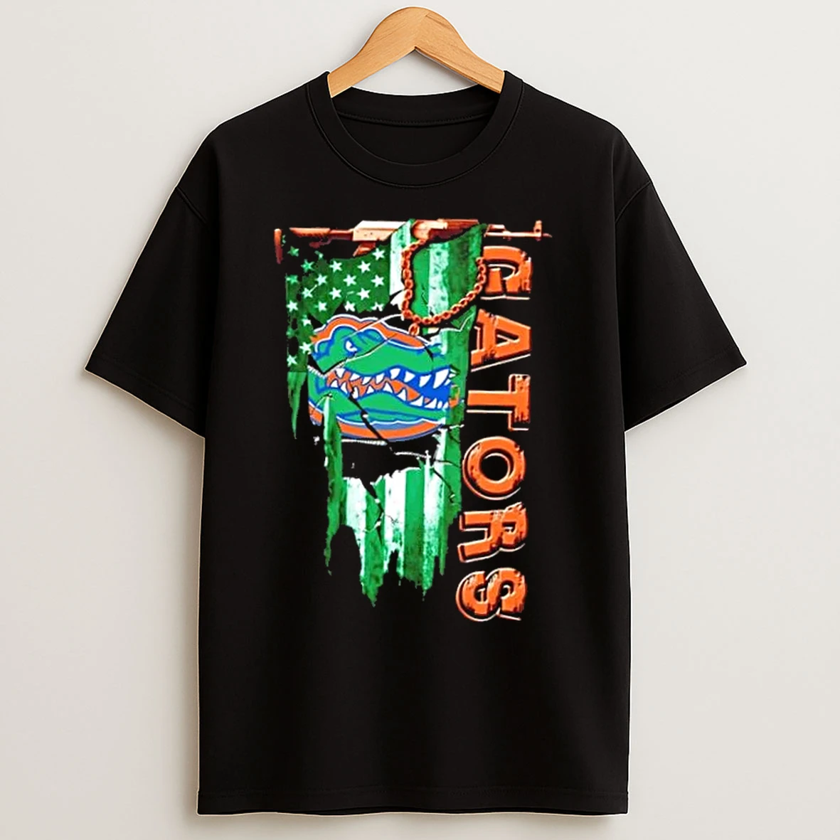 Classic Florida Gators Football Battle Shattered Usa Flag Rip Design T Shirts