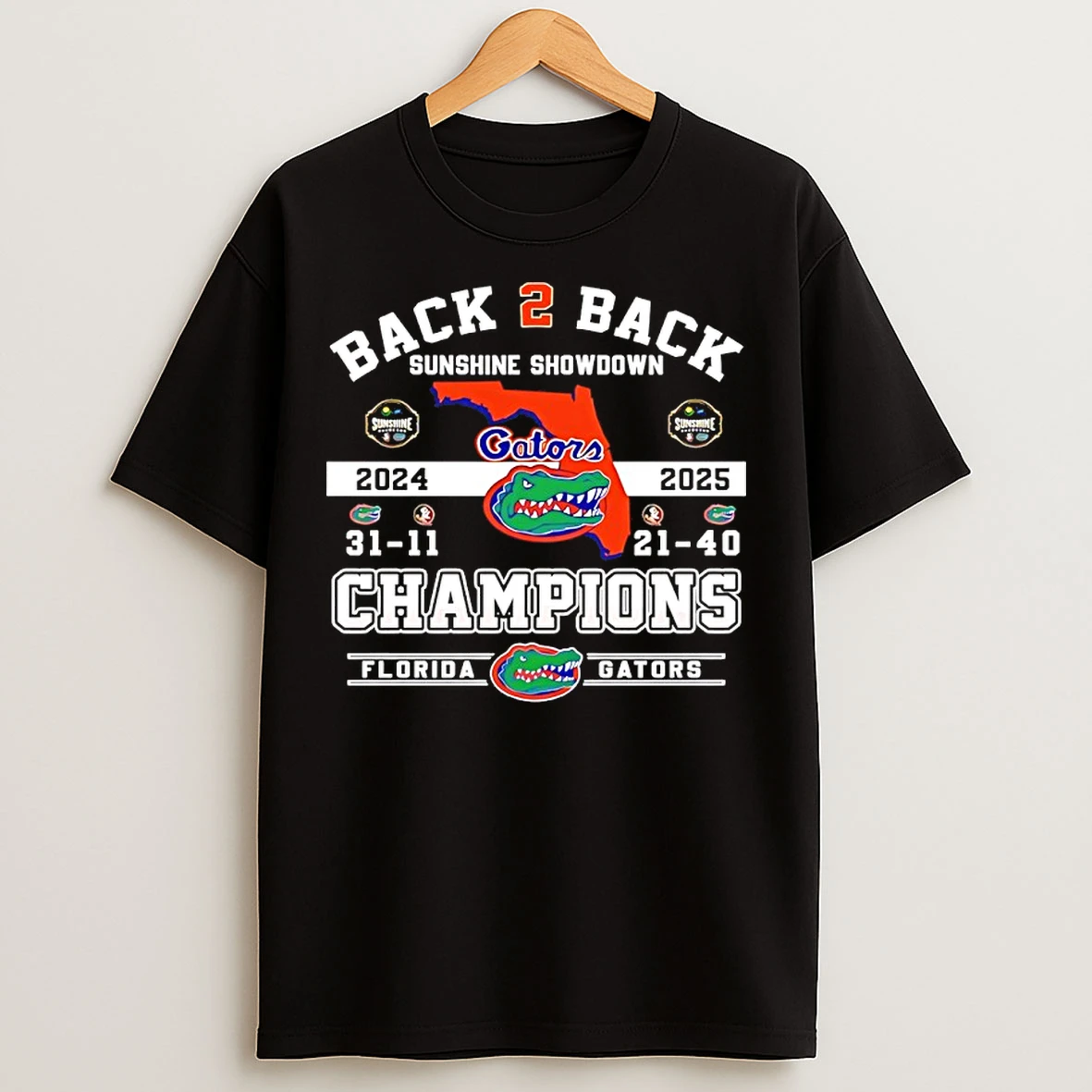 Classic Florida Gators Back 2 Back Sunshine Showdown Champions 2024 2025 T Shirts