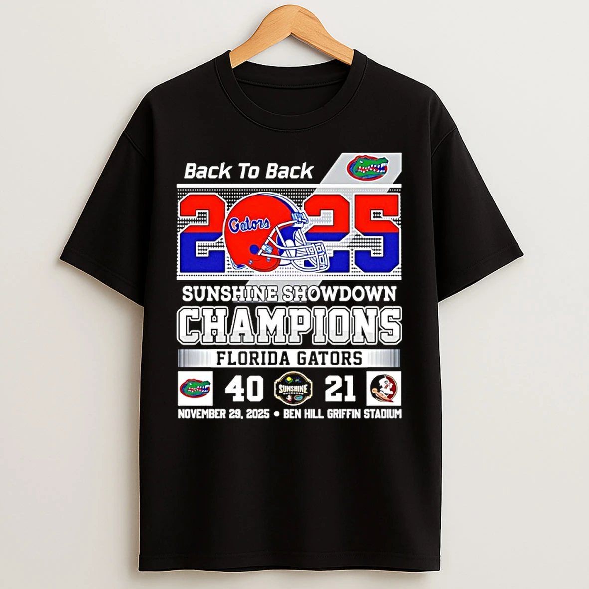 Classic Florida Gators Back To Back 2025 Sunshine Showdown Champions 40 21 Score T Shirts
