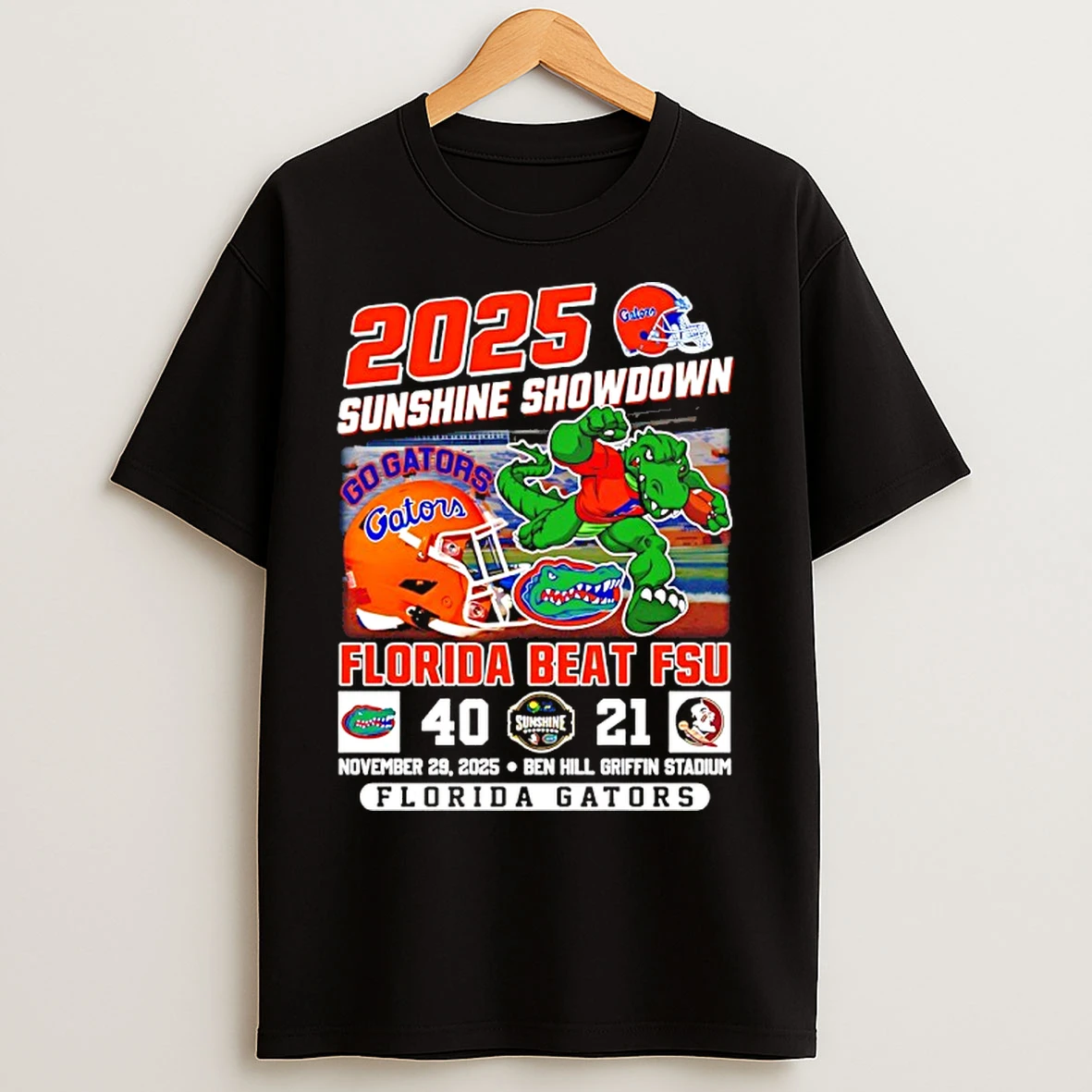 Classic Florida Gators Beat Fsu Back To Back 2025 Sunshine Showdown Champions 40 21 Score T Shirts