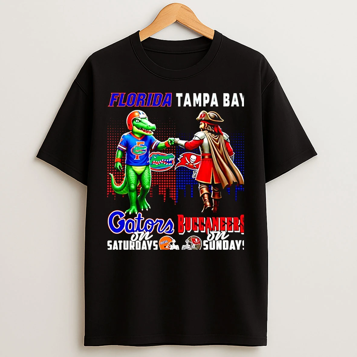 Classic Florida Gators On Saturdays Vs Tampa Bay Buccaneers On Sundays Mascot Skyline Christmas T Shirts